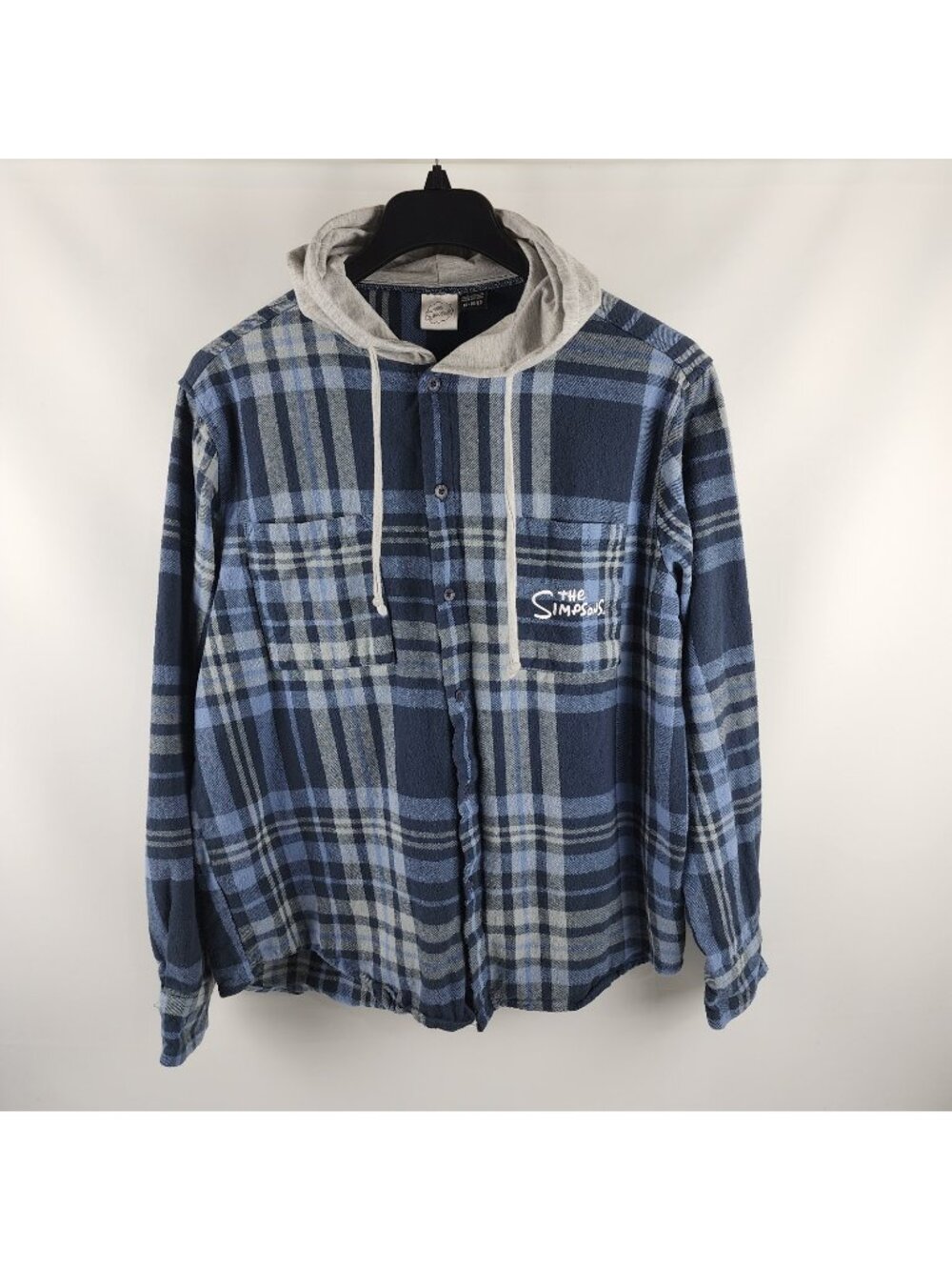 The Simpsons Hoodie Mens XL Blue Multi Skeleton Back Graphic Flannel Button Up